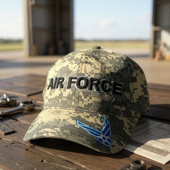 USAF US AIR FORCE Hat Military Baseball Cap Digital Camo Snapback USA VGC - Picture 1 of 7